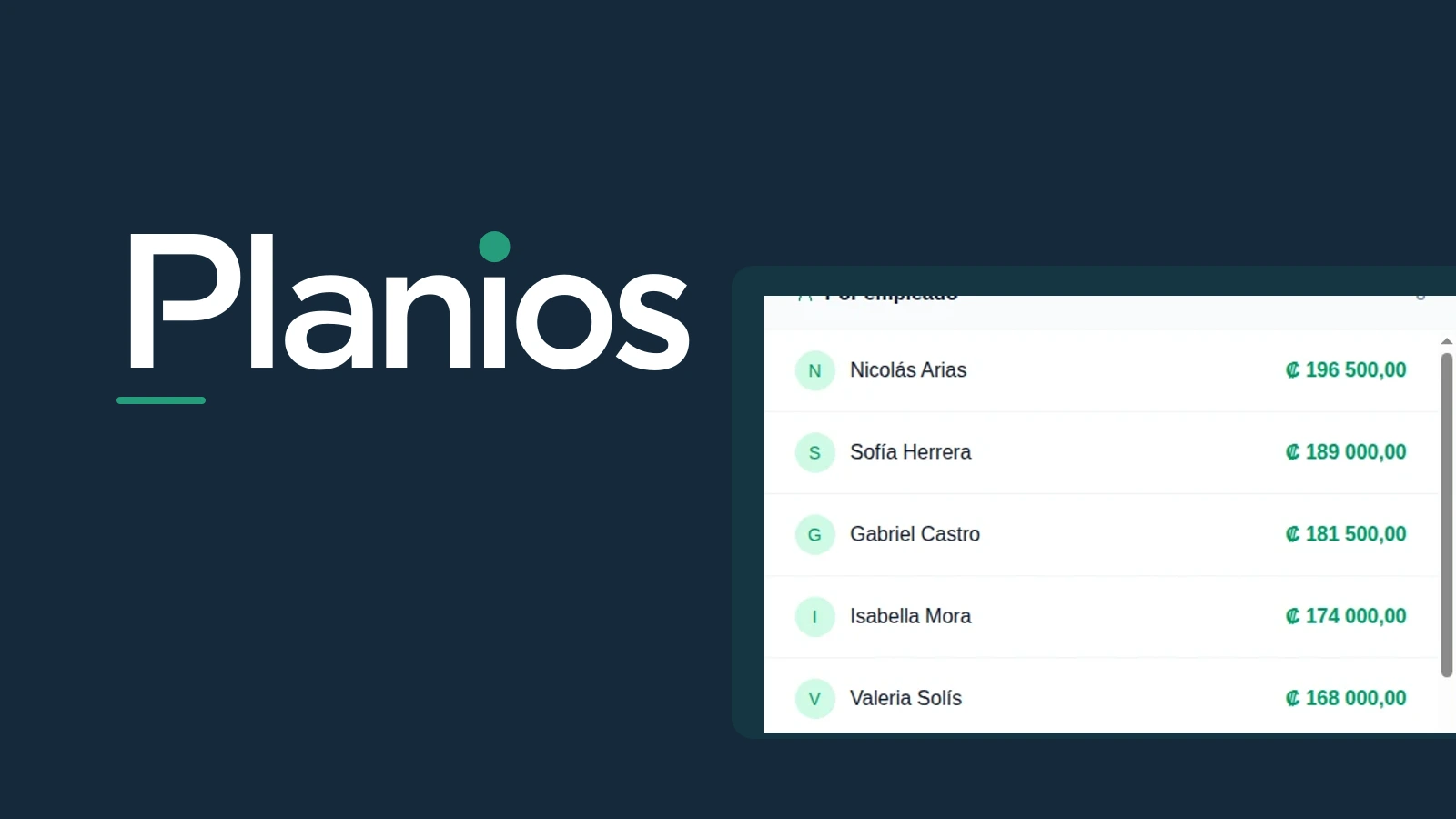 Logo original de Planios sobre fondo navy, junto a un detalle del reporte con datos ficticios